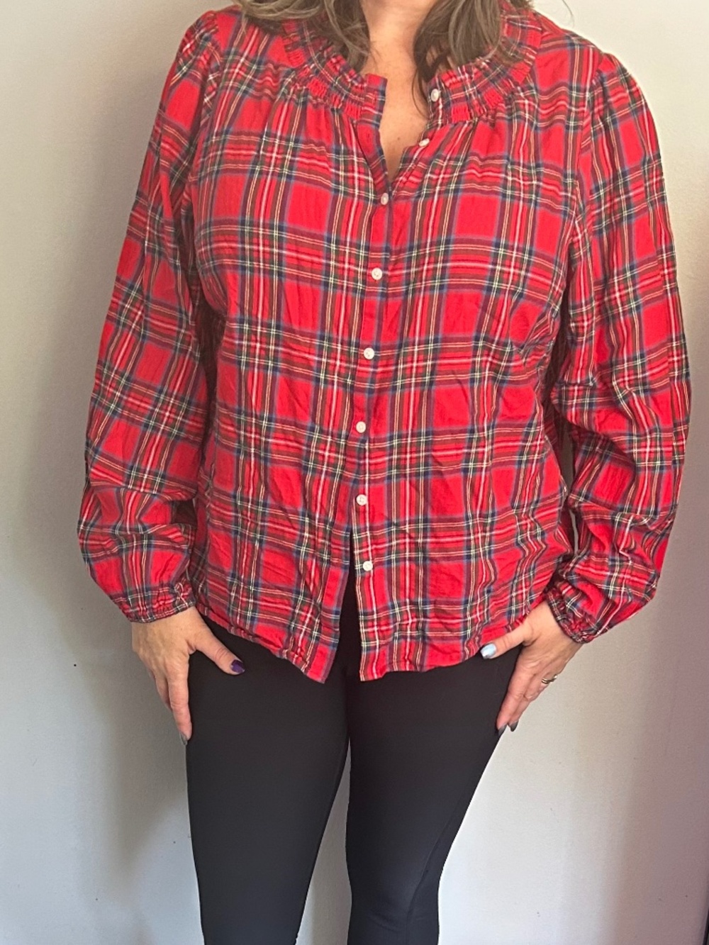 Boden Long Sleeve Button Up Cotton Plaid Blouse